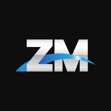 Initial letters logo ZM, overlapping linked swoosh capital logo concept, metallic silver blue black background, vector icon logo template elements for business, company, creative industry