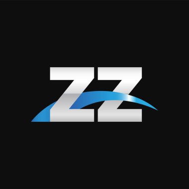 Initial letters logo ZZ, overlapping linked swoosh capital logo concept, metallic silver blue black background, vector icon logo template elements for business, company, creative industry