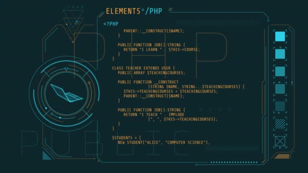 Animação do processo de codificação abstrata em estilo HUD. — Vídeo de Stock