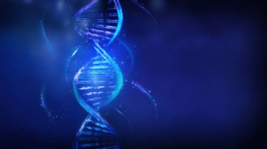Koyu mavi arkaplandaki parlak DNA iplikleri, 3 boyutlu görüntüleme.