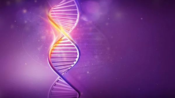 Modelo de hélice de ADN sobre fondo violeta, renderizado 3D. — Foto de Stock