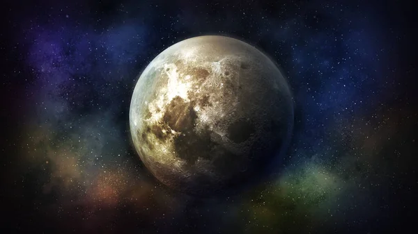 Fantástica vista da lua no espaço exterior colorido. — Fotografia de Stock