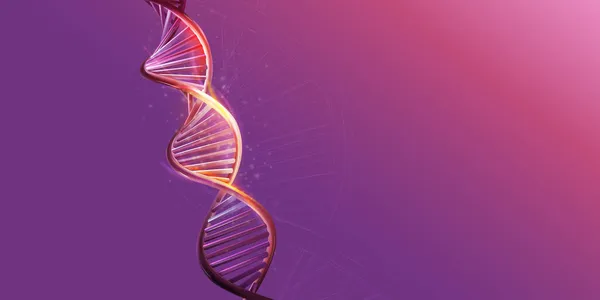 Mor arkaplanda DNA çift sarmal modeli.