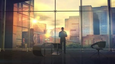 The businessman in the office trades on the stock exchange, 3D render.