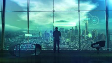 Coding through virtual reality panel, 3D render.