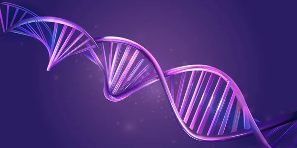 Lichtgevende DNA strengen op een violette achtergrond. — Stockvector