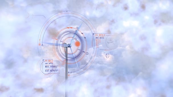 Vindkraftverk i vita moln, 3D render. — Stockvideo