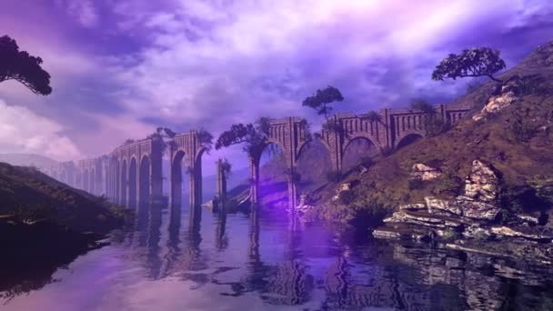 Aqueduc et rivière dans un paysage coloré. — Video