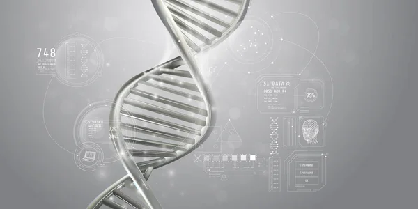 Infografías de datos genéticos y espirales de ADN en colores grises claros. — Vector de stock