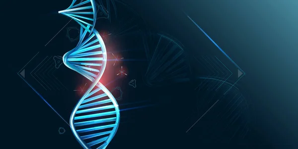 Double helix DNA and HUD elements on dark background. — Stock Vector