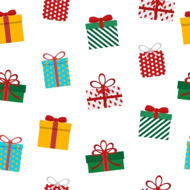 Noel hediyesi kutuları beyaz arka planda kusursuz desen