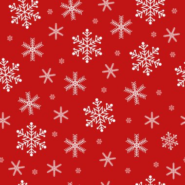 Kırmızı zemin üzerinde beyaz kar tanesi vektör deseni, Noel konsepti