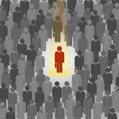 Kalabalığın içinde benzersiz bir iş adamı, kalabalığın arasında kırmızı renkli figürler. Düz Tasarım Resimleri
