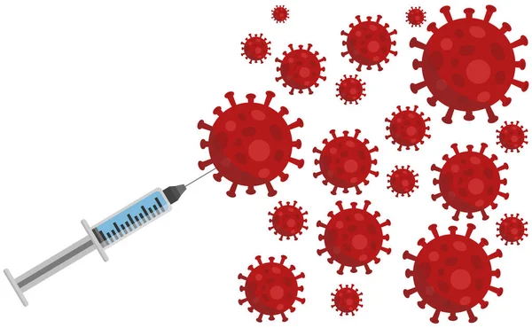 Covid Coronavirus Için Resimleme Aşısı Covid Aşısı Virüsü Yok Ediyor — Stok Vektör