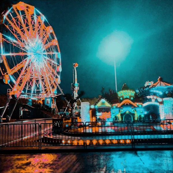 ferris wheel in amusement park, london, usa