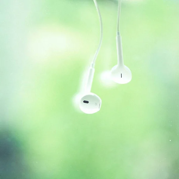 green headphones on a light background