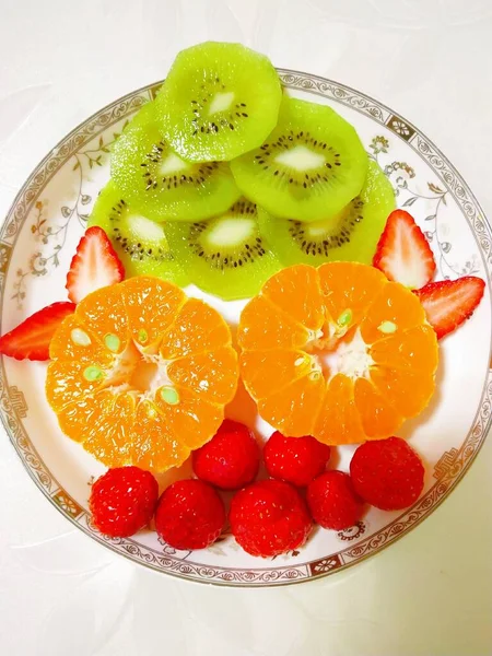 fruit salad with strawberries and kiwi