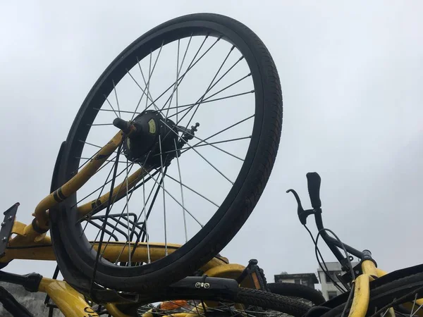 bicycle wheel with a bike