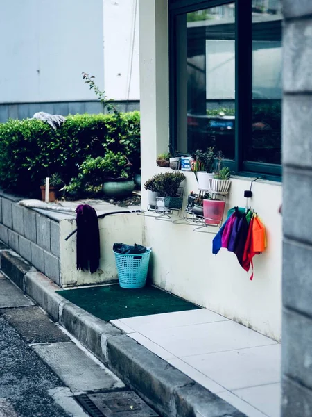 street cafe with a window and a glass of water