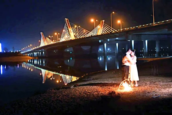 beautiful couple in love at the night