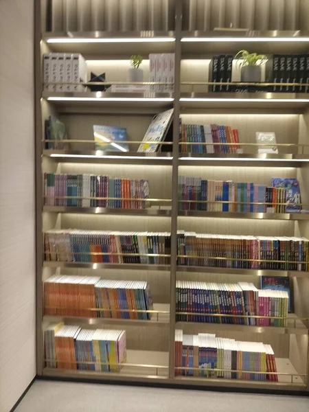library shelves with books in the store