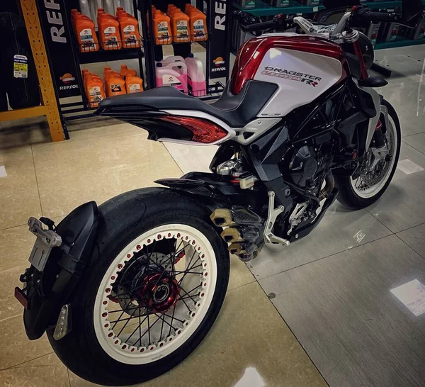 motorcycle parked in the garage