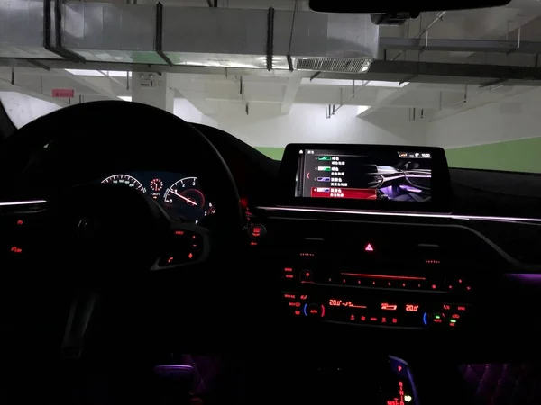 car interior with cars and lights