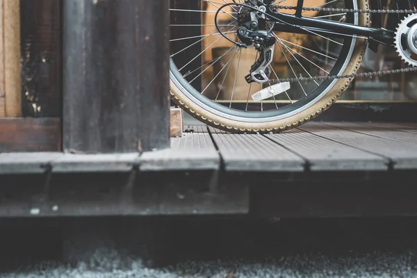 bicycle wheel with a bike