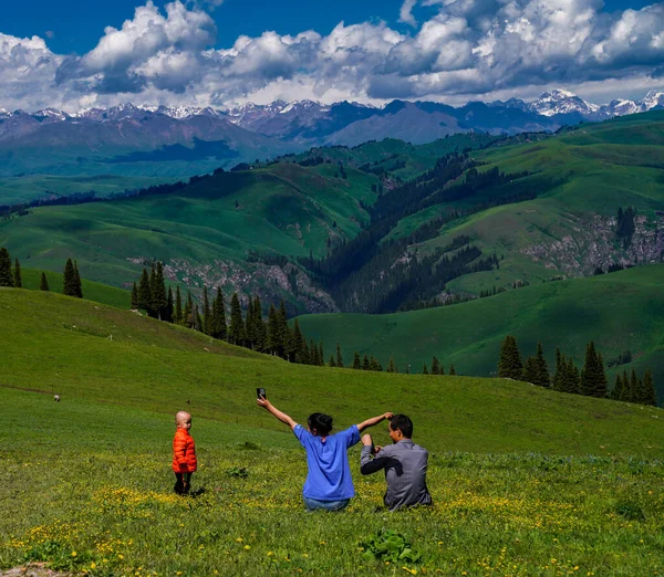 young couple in love on the mountain