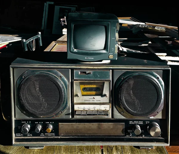 old radio recorder in the room