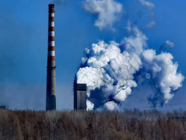 industrial factory, smoke and chimney, pollution