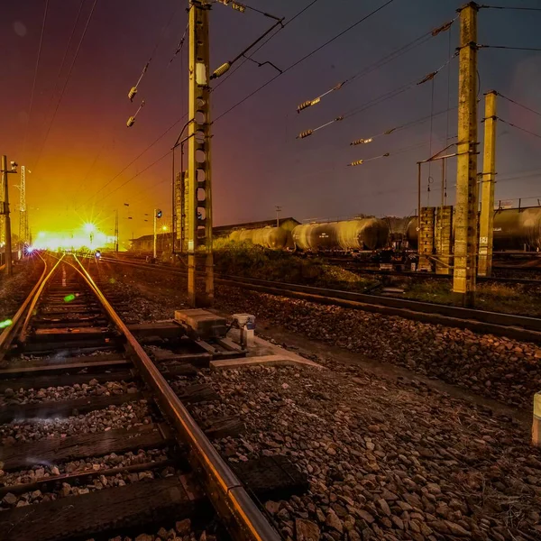 railway tracks on the road