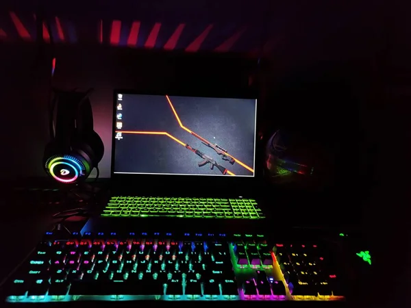 computer keyboard with neon light