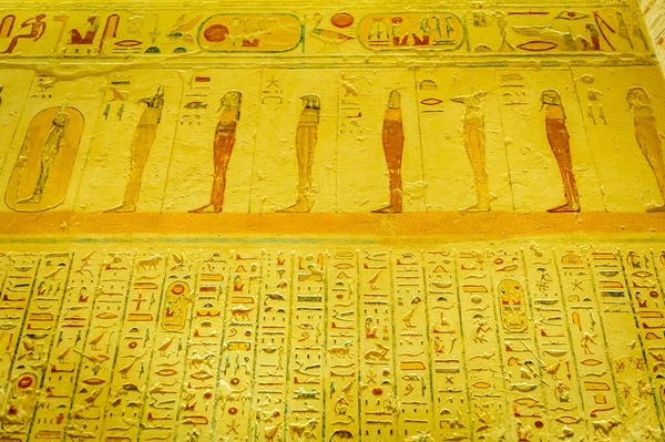 egyptian hieroglyphs in the temple of the ancient city of luxor, egypt