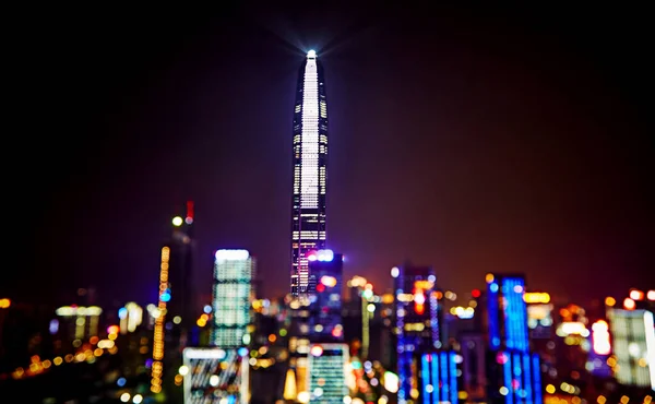 blurred city skyline at night