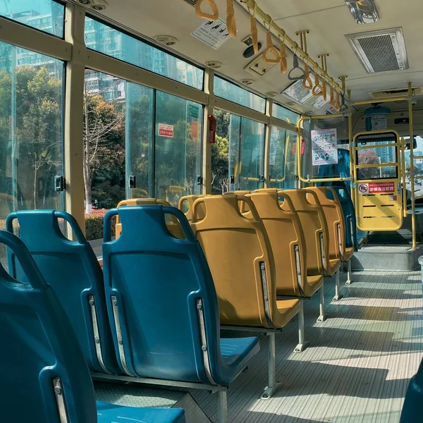 interior of a modern bus in the airport