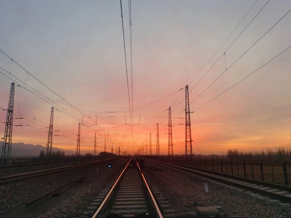 railway tracks on the road