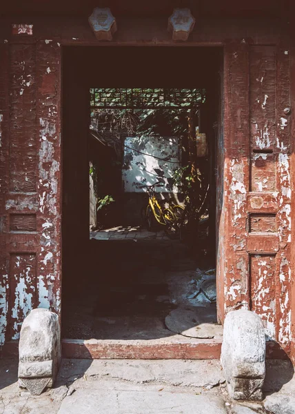 old wooden door in the city of thailand
