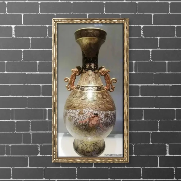 old ceramic vase on a brick wall.