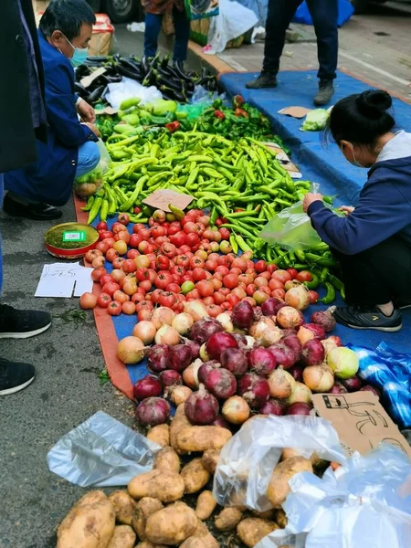 street market stall, thailand-december 27, 2018: fresh fruits and vegetables