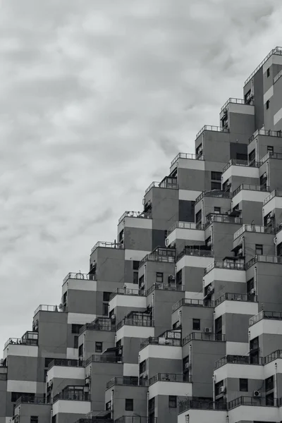 black and white photo of a residential building in the city of tel aviv, israel