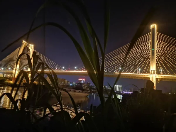 night view of the city of the bridge in the evening