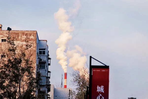 industrial factory, smoke and chimney, power plant, pollution