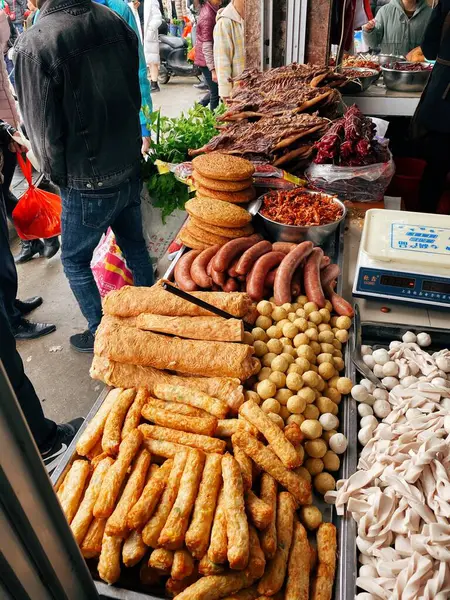 street food, market stall, vegetables, meat, fish, seafood,