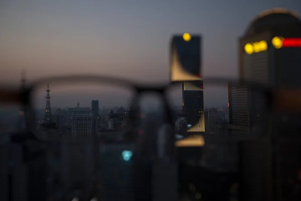 blurred city skyline with bokeh background