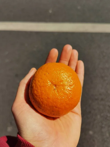 hand holding a ripe juicy tangerine