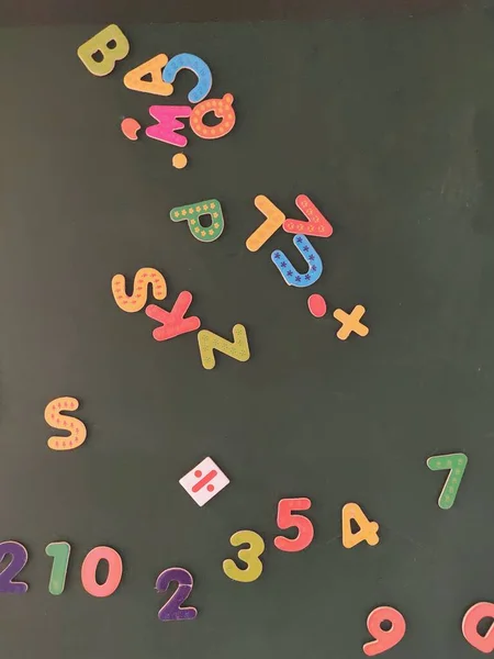 math numbers and symbols on blackboard background.