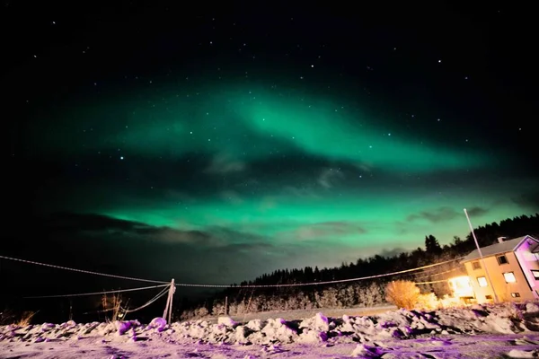 Severní Světla Nad Mořem Noční Obloze — Stock fotografie