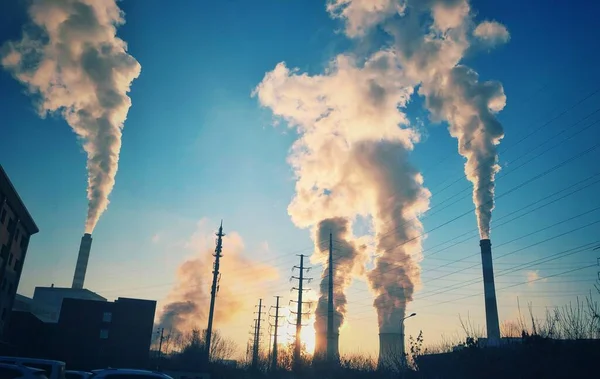 industrial factory, smoke and chimneys of the city