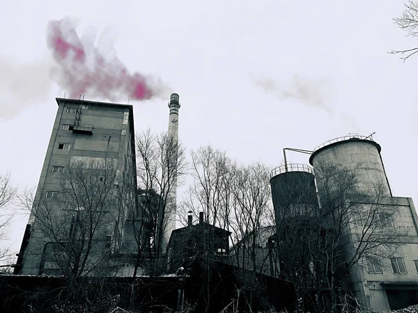 industrial factory, smoke and chimney